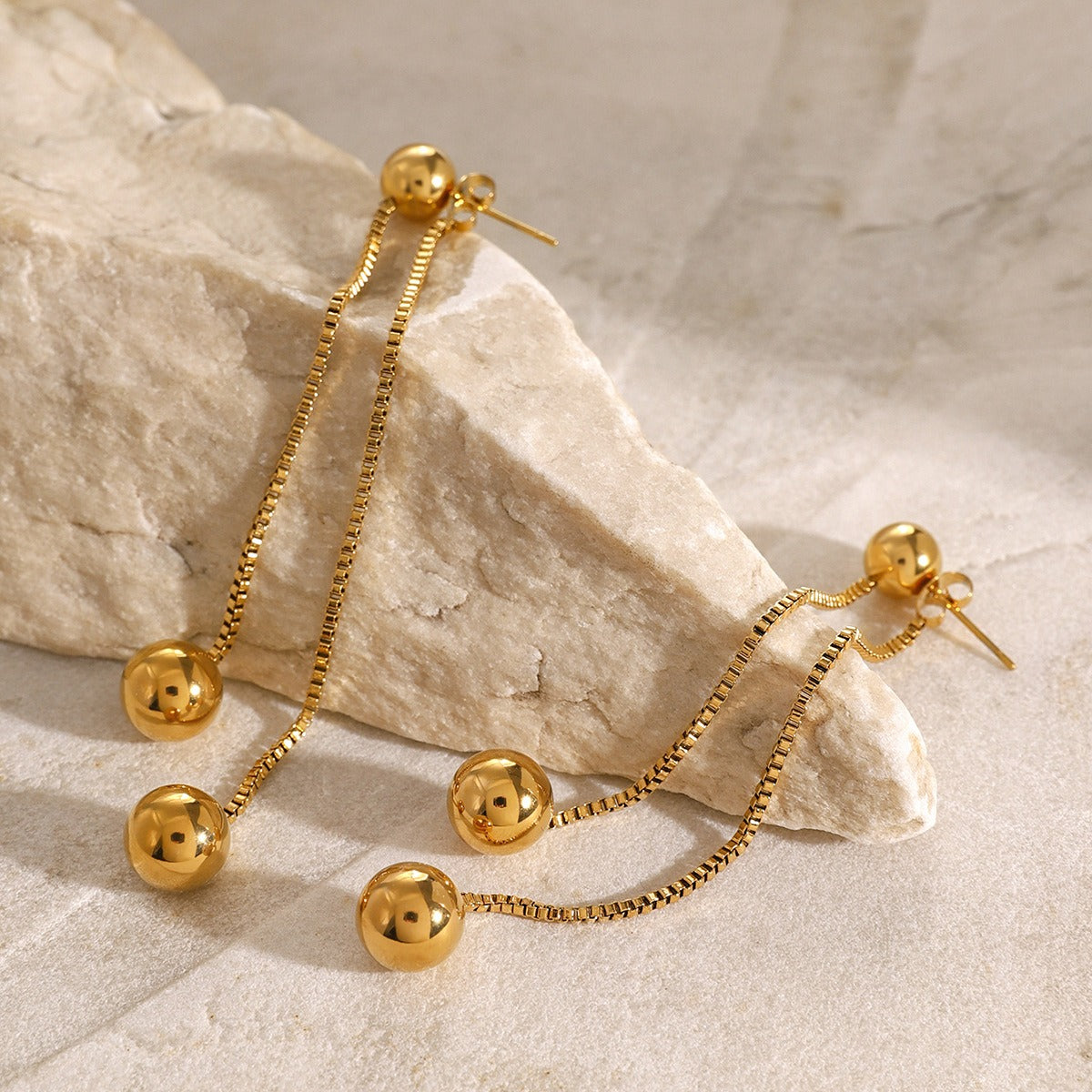 18K gold noble round beads with tassel design light luxury style earrings