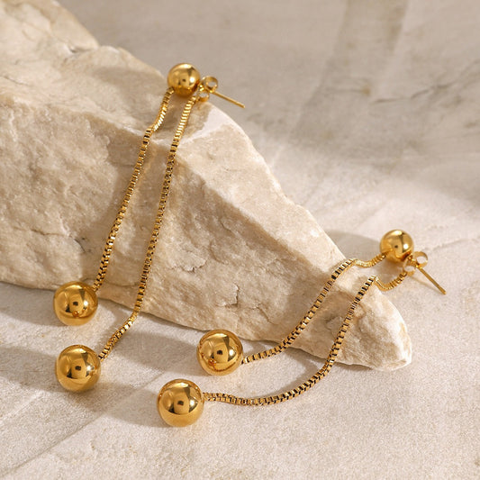 18K gold noble round beads with tassel design light luxury style earrings