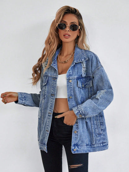 Women's Distressed Boyfriend Denim Jacket