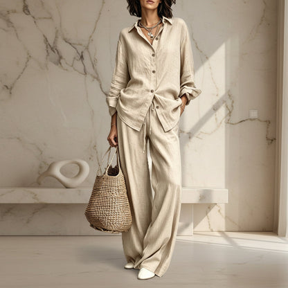 Women's Button-Down Shirt & Wide-Leg Pants Set