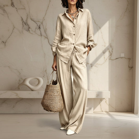 Women's Button-Down Shirt & Wide-Leg Pants Set