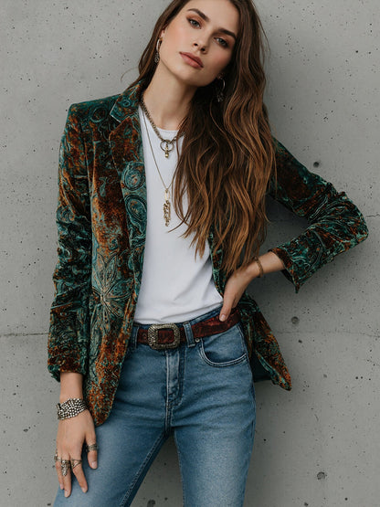 Women’s Printed Suit Jacket with Lining – Autumn Winter Casual Commuter Blazer