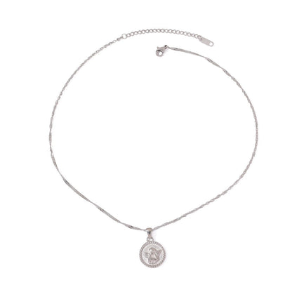 Round necklace with angel pattern design, classic and fashionable