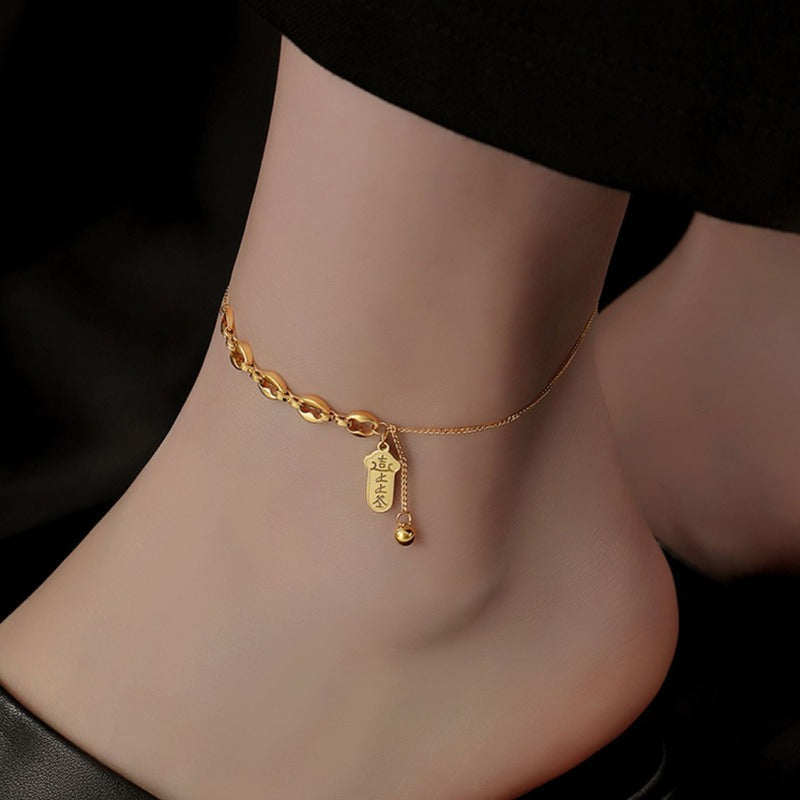18k gold-plated titanium steel pendant anklet