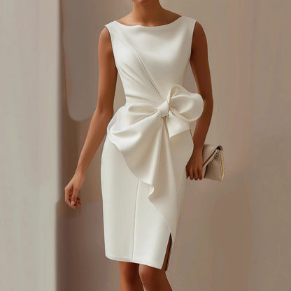Women's Bow-Knot Sleeveless Midi Dress – High Waist A-Line