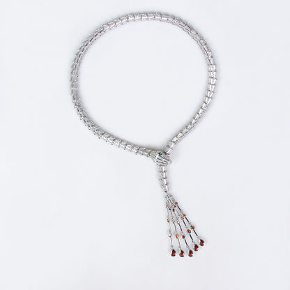 Serpentine Teardrop Tassel Zircon Earrings & Necklace Set