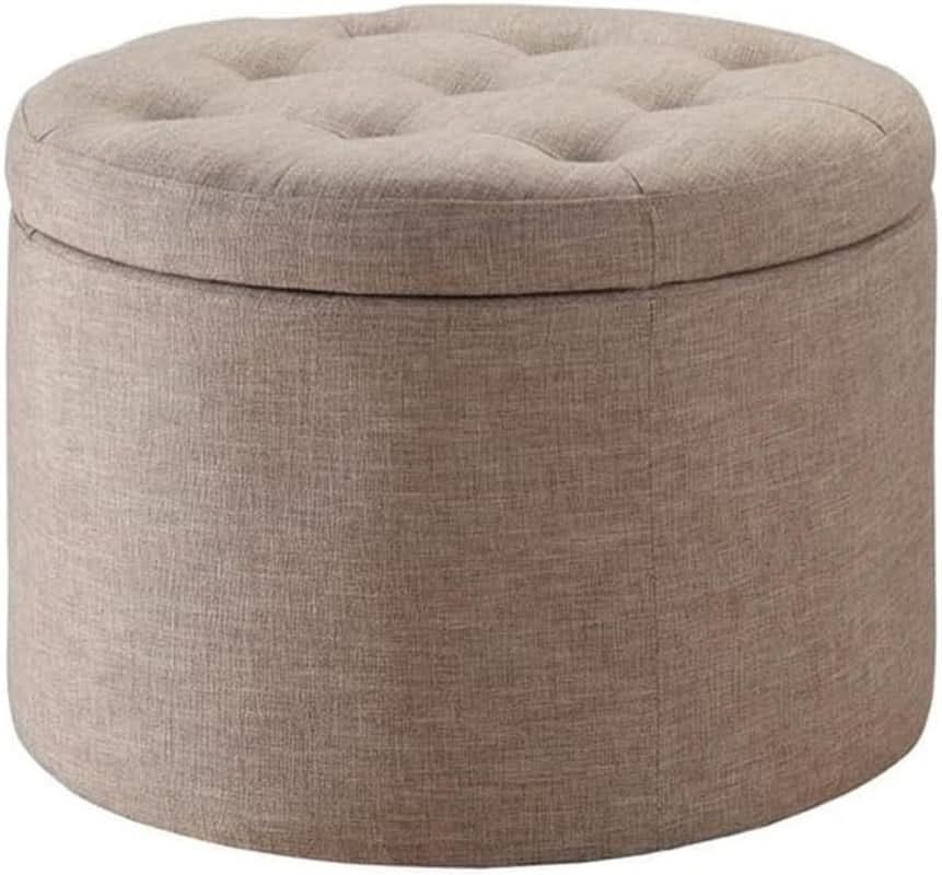 Round Shoe Ottoman Tan Fabric 12 Compartment Storage