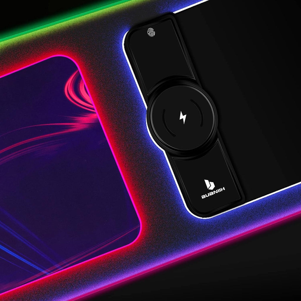 RGB Gaming Mouse Pad with 15W Wireless Charging, Extended Desk Mat 31.5 x 11.8 Inch, LED Mouse Pad with 10 Lighting Modes, Non-Slip Base for Keyboard, Mouse