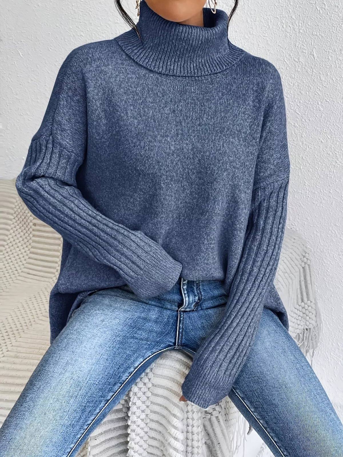 Turtleneck High-Low Hem Sweater