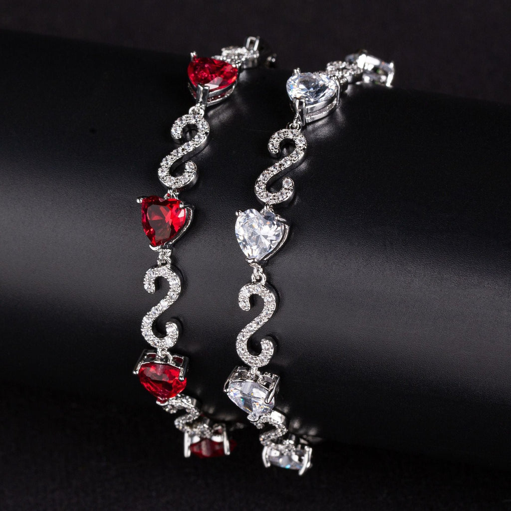 S925 Silver Number-Spliced Heart & Cubic Zirconia Bracelet