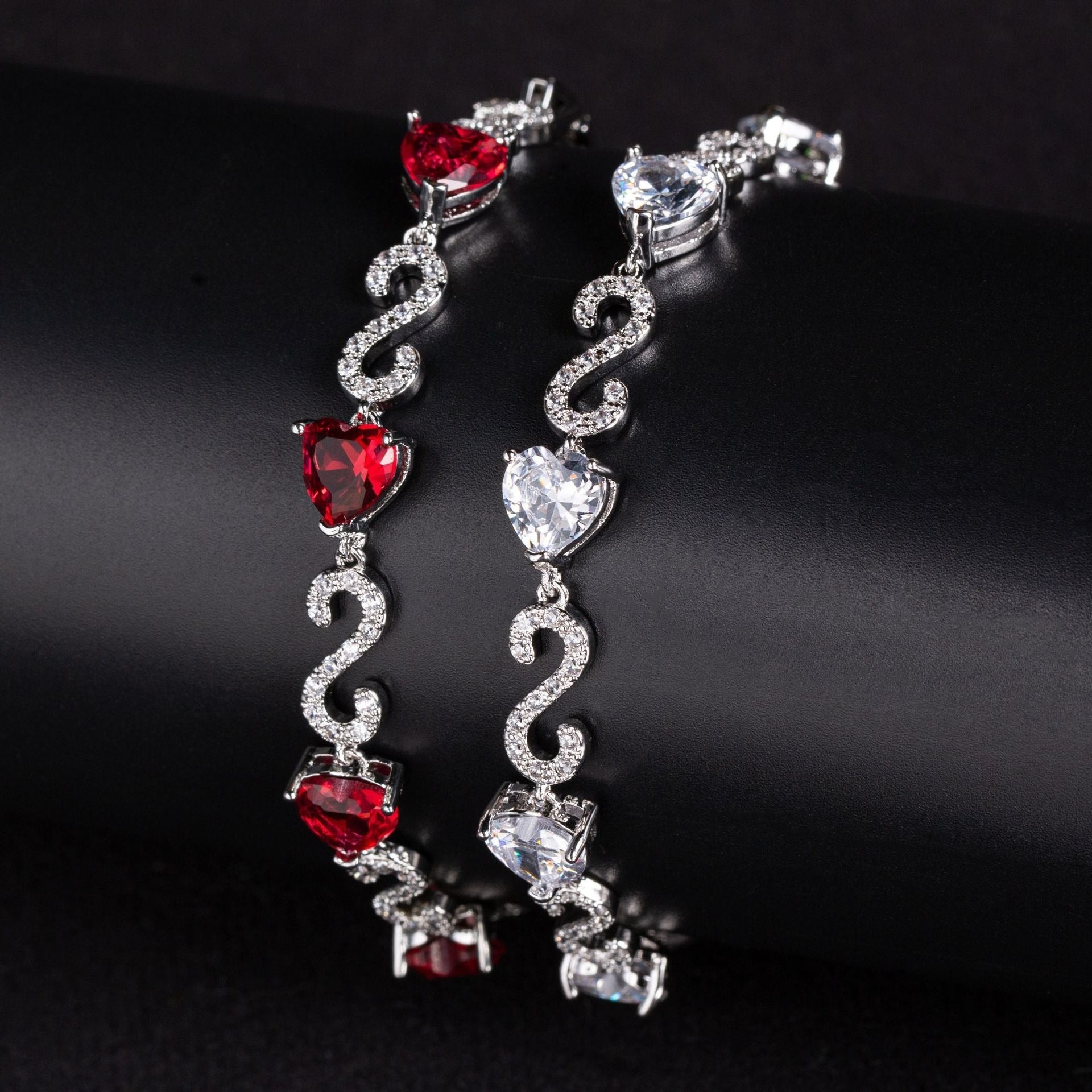 S925 Silver Number-Spliced Heart & Cubic Zirconia Bracelet