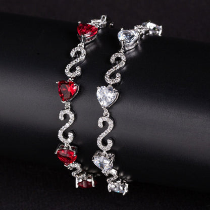 S925 Silver Number-Spliced Heart & Cubic Zirconia Bracelet