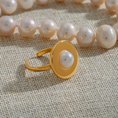 18k gold titanium steel pearl ring