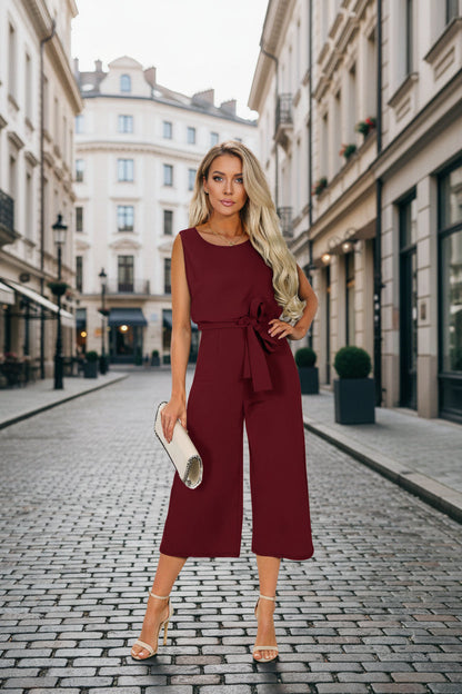 Women's Belted V-Neck Short Sleeve Straight-Leg Jumpsuit – 6 Colors S–2XL