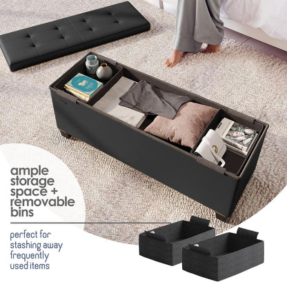 Black Forty ThreeInch Premium Multifunctional Storage Ottoman Bench