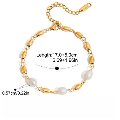 18K gold-plated, lightweight, and luxurious titanium steel bracelet with freshwater pearls.