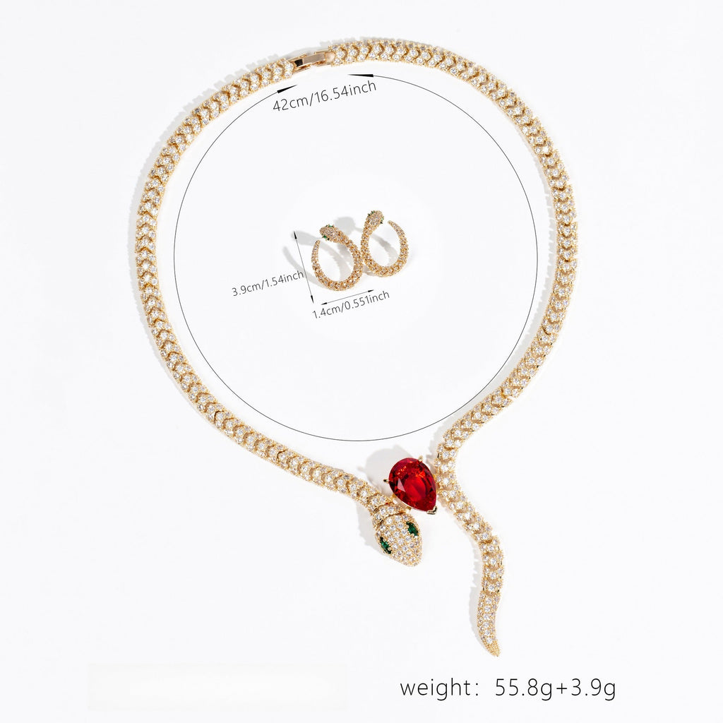 S925 Silver Curved Snake Necklace with Zirconia and Diamonds