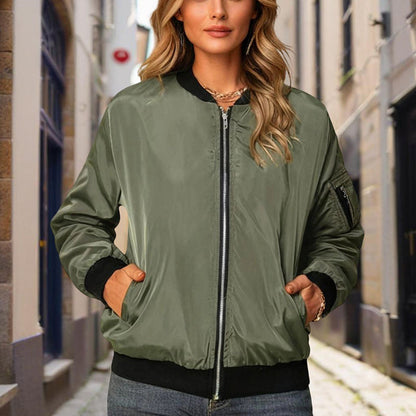 Minimalist Color-Block Stand-Collar Zip Jacket