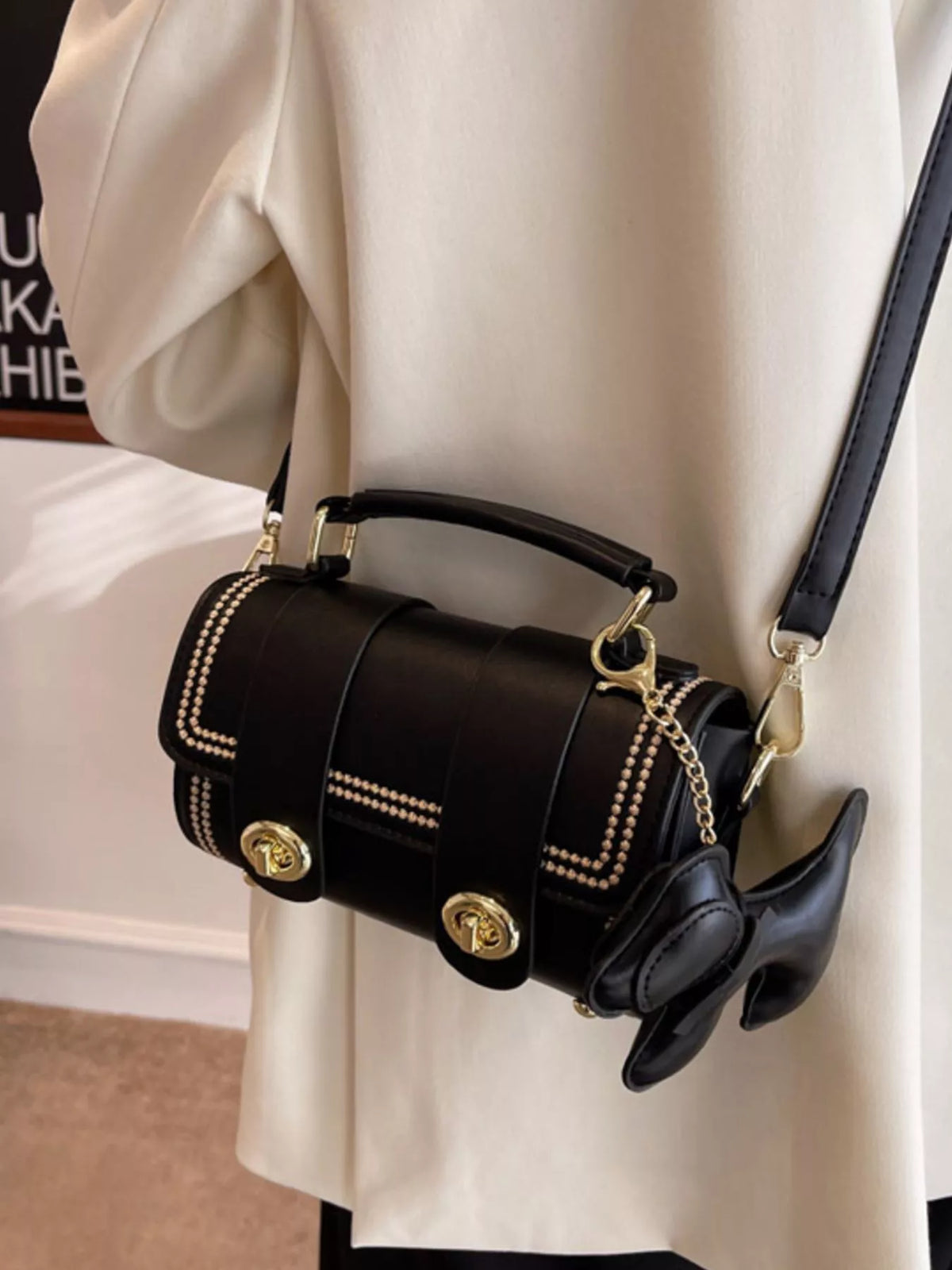 Leather Crossbody Bag with Charm