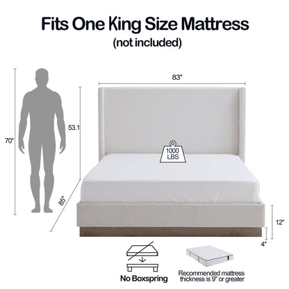 Hosford - Minimalist Upholstered Wingback Bed With Wood Base Platform