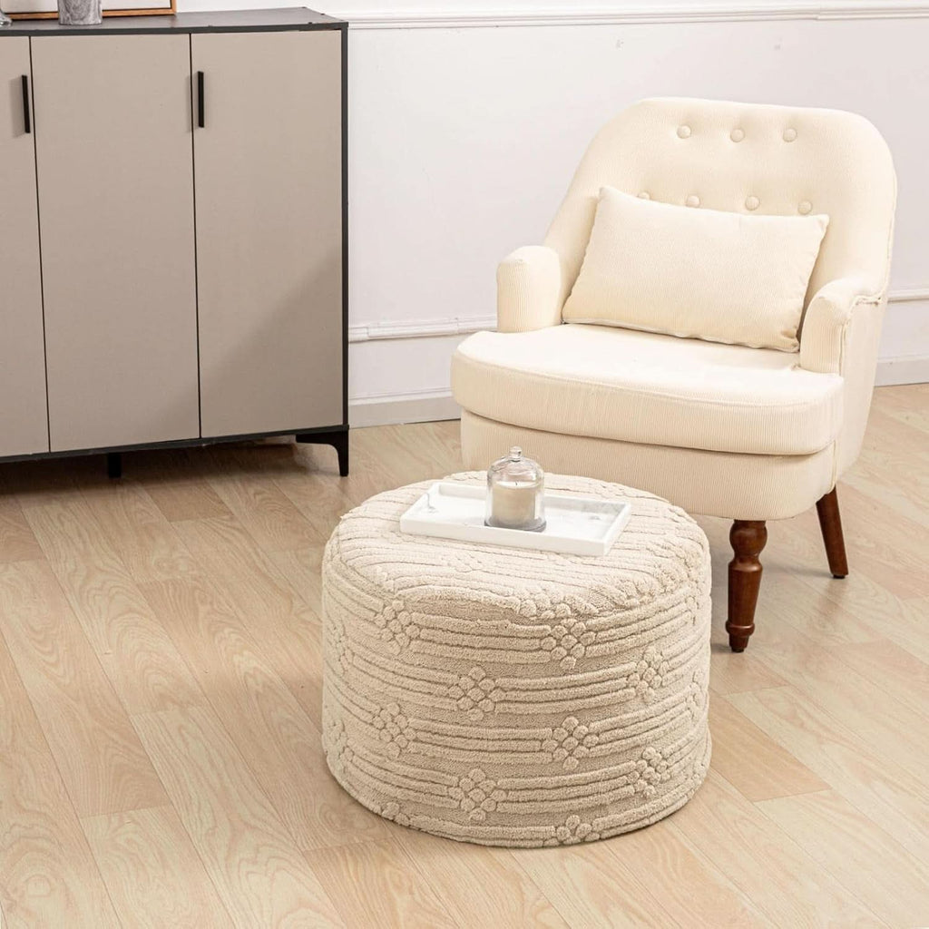 Ultra Plush Floor Pouf Ottoman Foot Rest Light Coffee