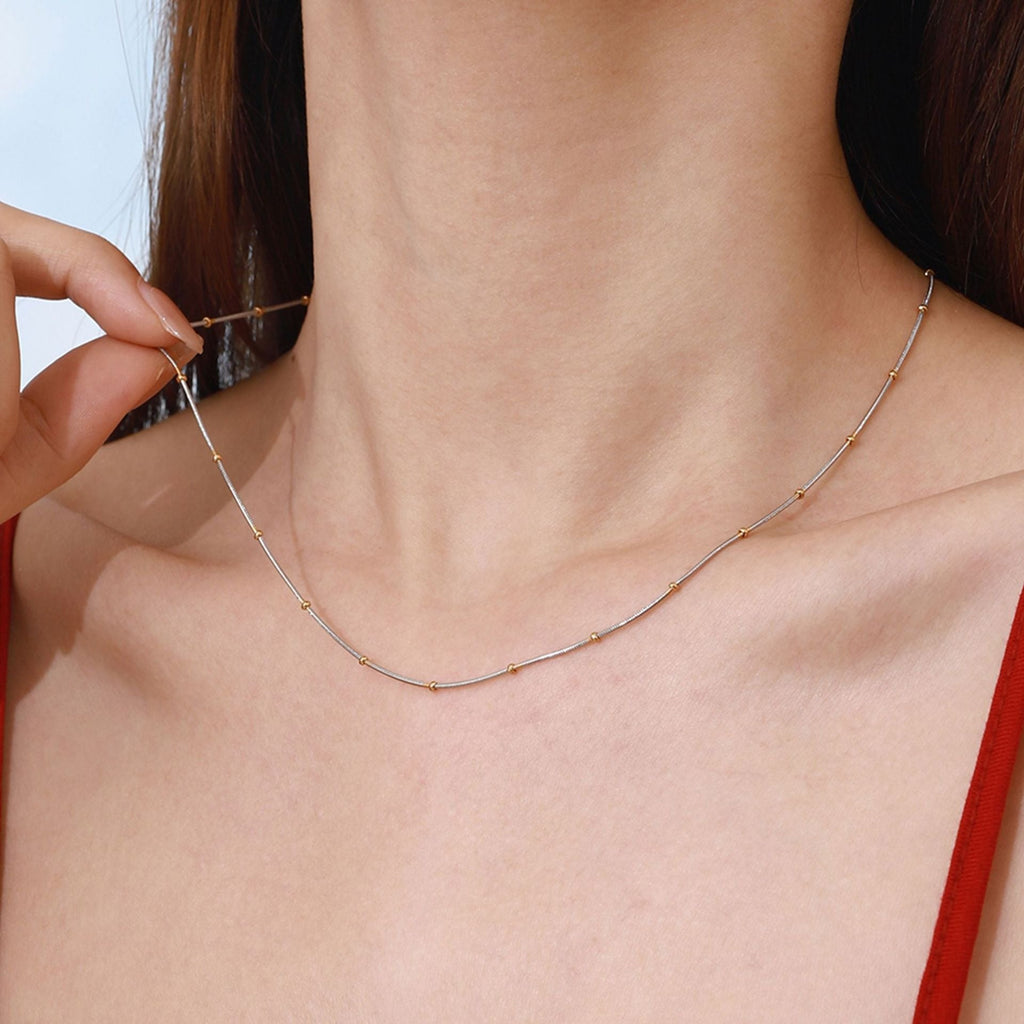 18K gold round beads with gold and silver color matching design personalized fashion necklace