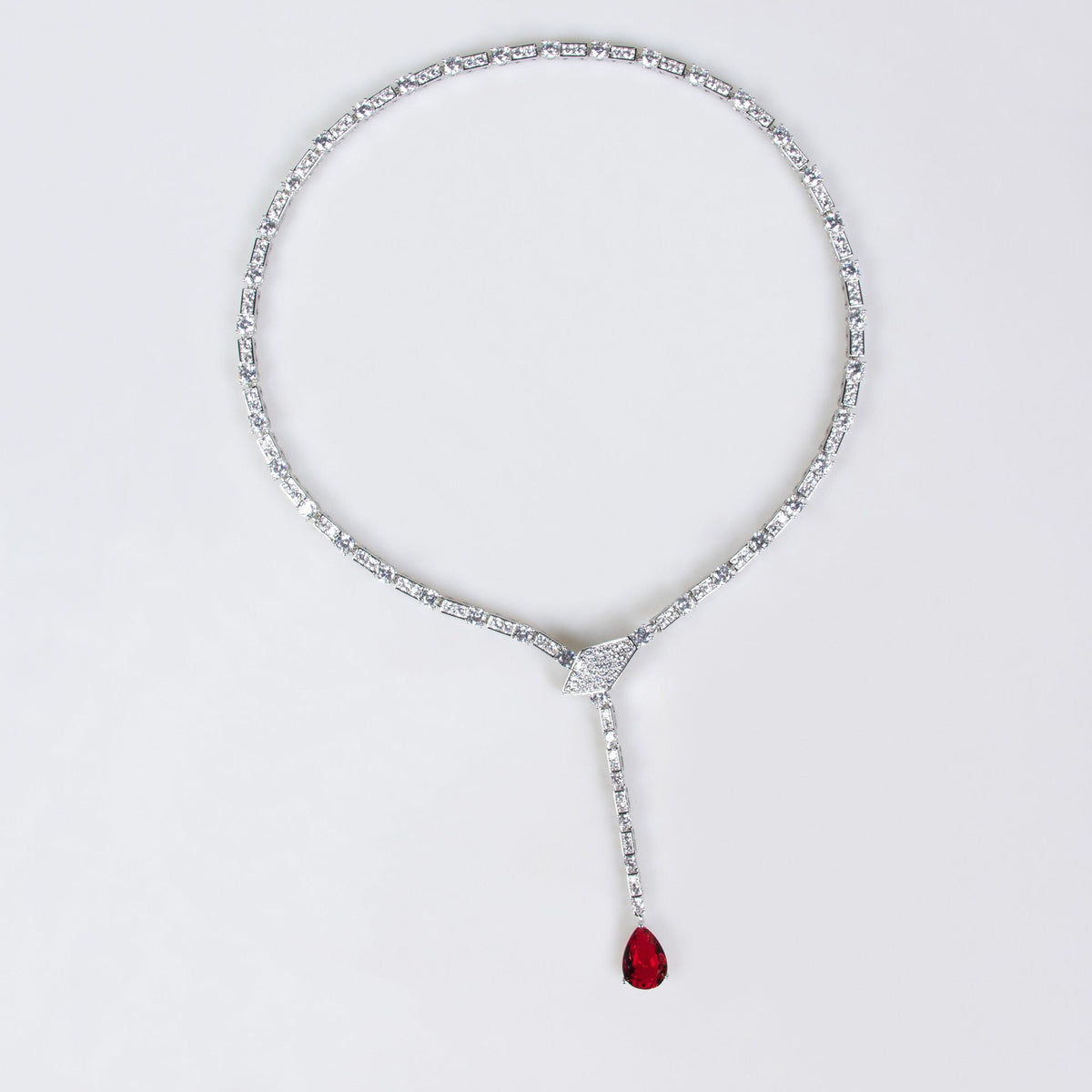 S925 Silver Snake-Shaped Necklace Set with Full Zirconia Pave