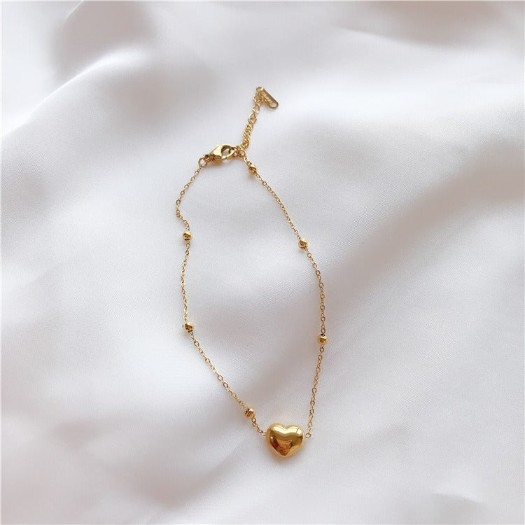 18k gold peach heart titanium steel anklet