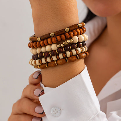 Retro ethnic style bull head turquoise beaded elastic bracelet