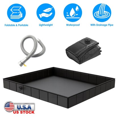 41x41x5.5in Portable Shower Pan Foldable Shower Basin Collapsible Camping Shower Tent Base with Detachable Drain Pipe for Indoor & Outdoor