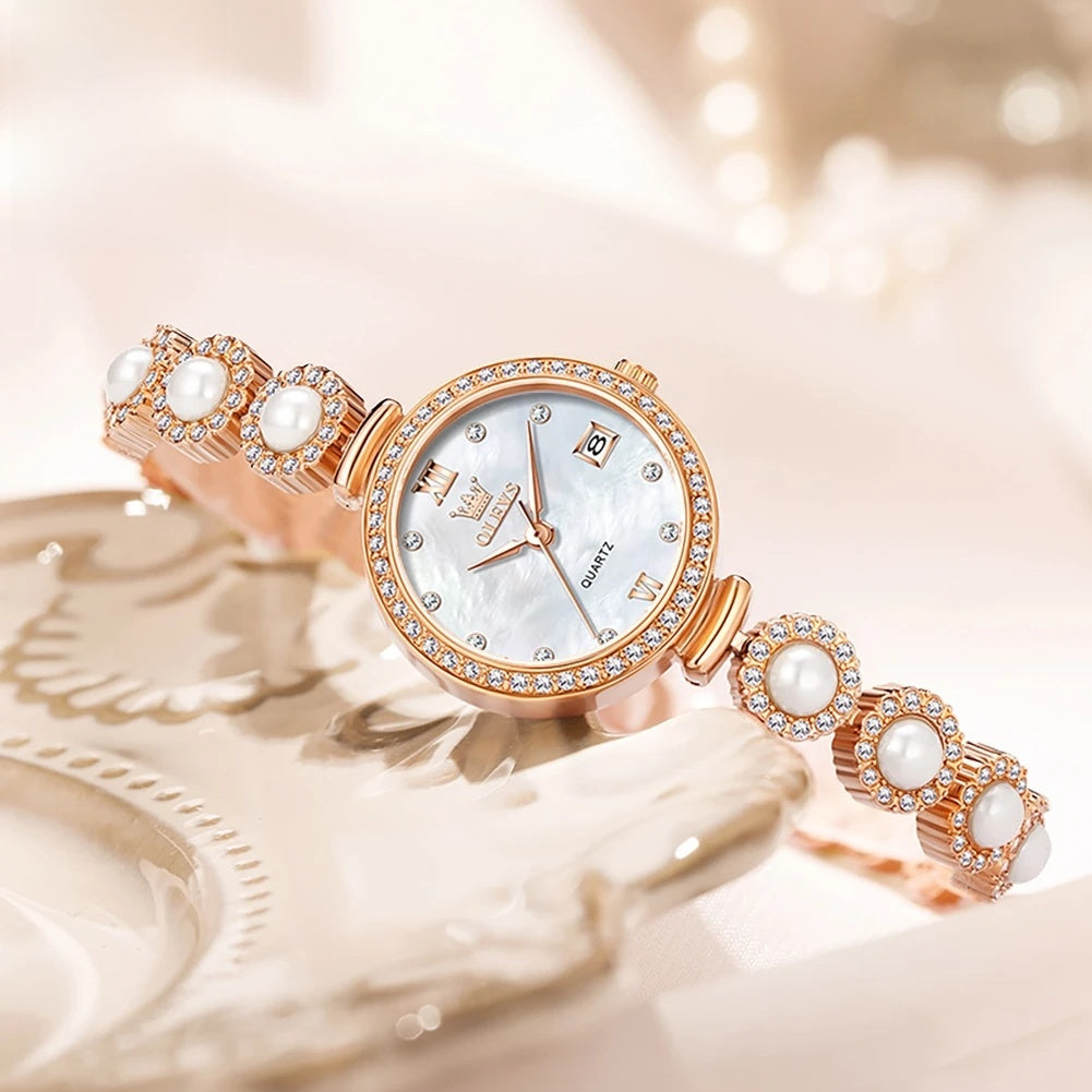 Women's Pearl-Effect Crystal Bracelet Watch