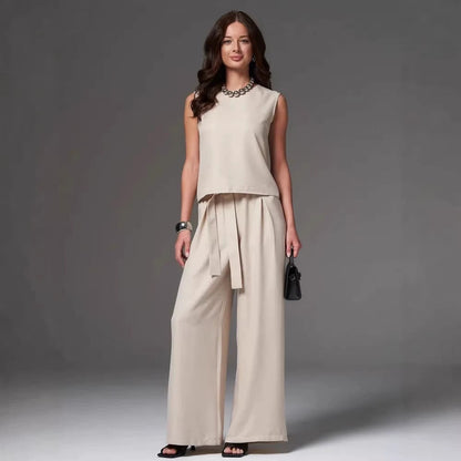 Sleeveless Cotton-Linen Wide-Leg Pants Set – 4 Colors, S–2XL