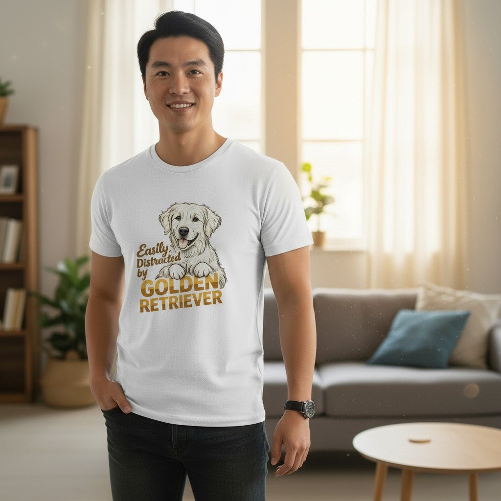 Easily Distracted By Golden Retriever Graphic T-Shirt Cotton Unisex Casual Dog Lover Wear