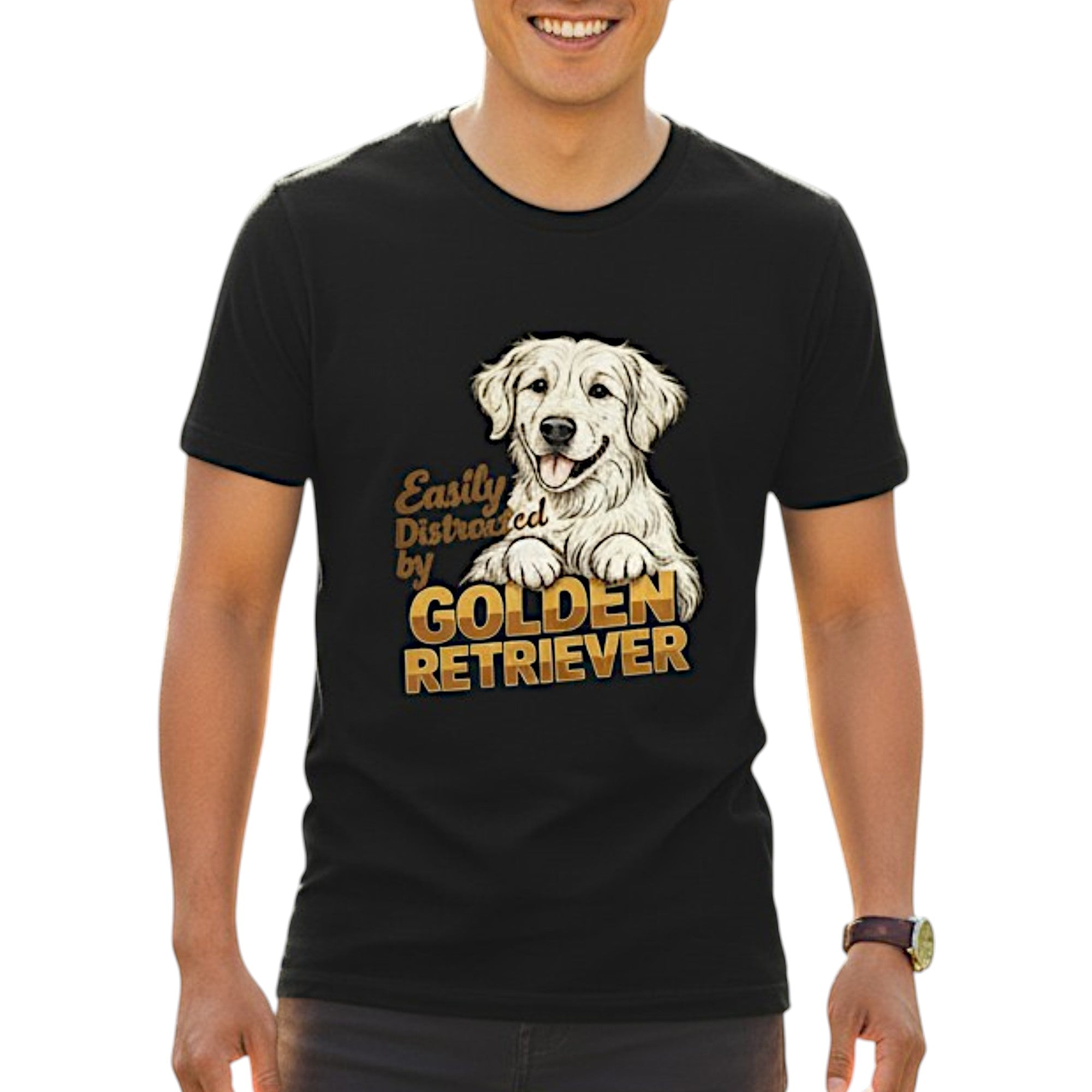 Easily Distracted By Golden Retriever Graphic T-Shirt Cotton Unisex Casual Dog Lover Wear