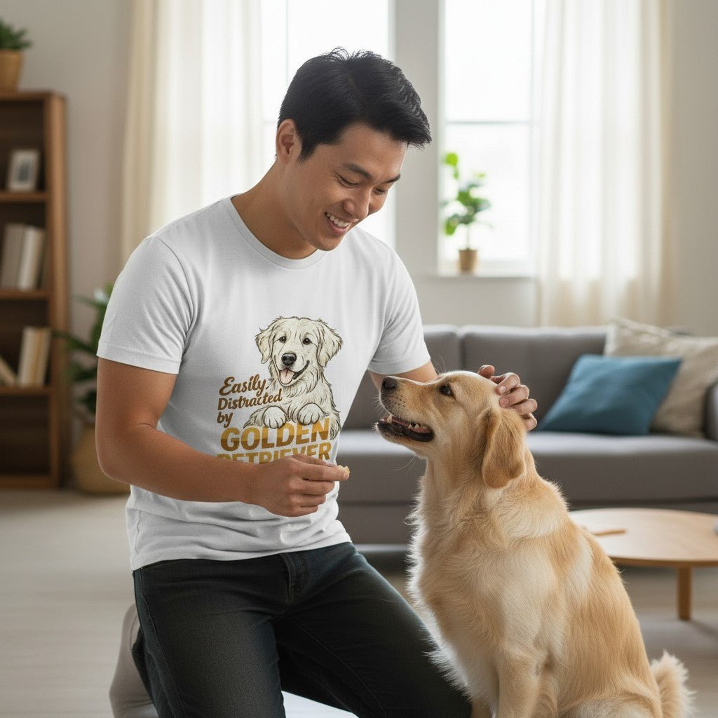 Easily Distracted By Golden Retriever Graphic T-Shirt Cotton Unisex Casual Dog Lover Wear