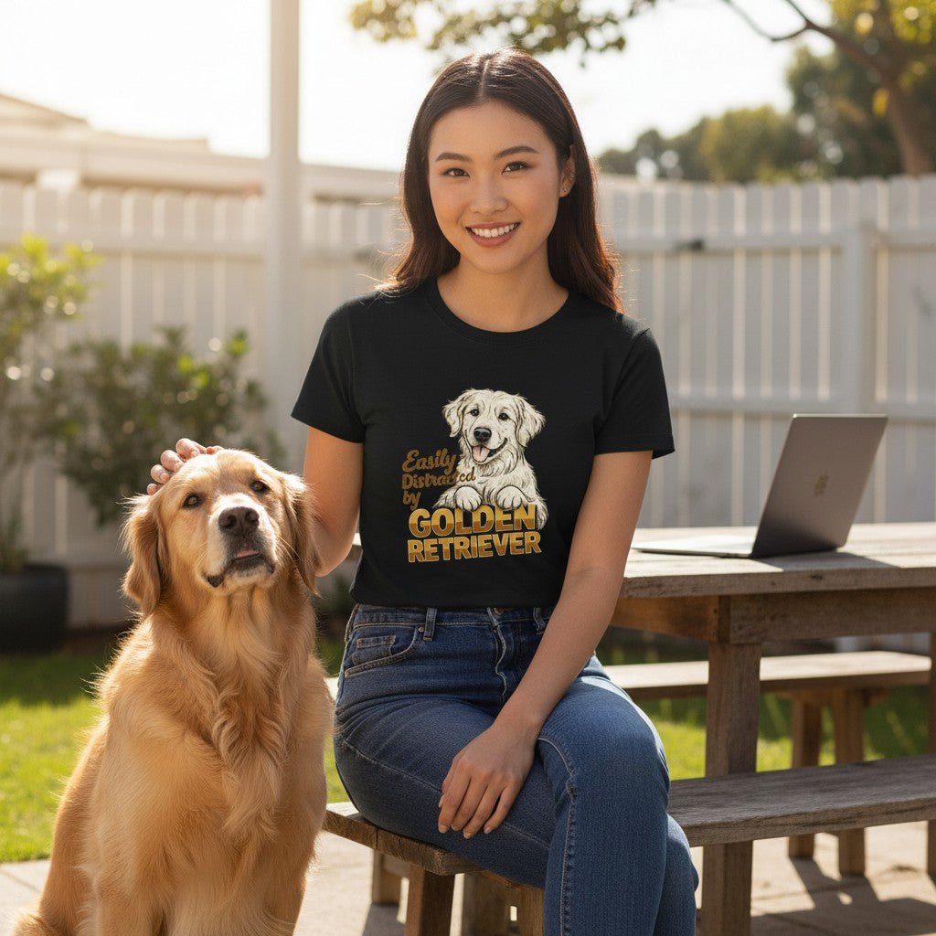 Easily Distracted By Golden Retriever Graphic T-Shirt Cotton Unisex Casual Dog Lover Wear