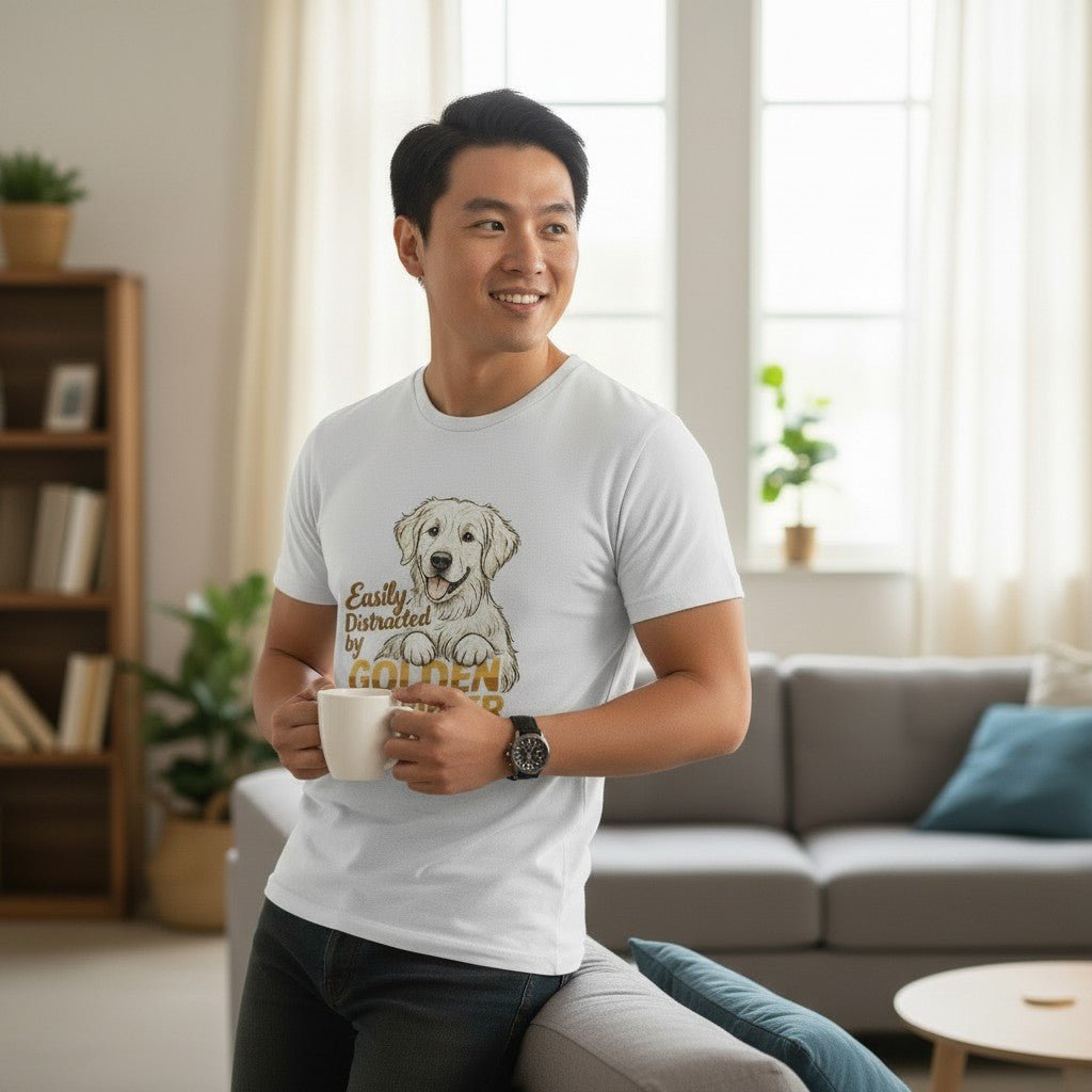 Easily Distracted By Golden Retriever Graphic T-Shirt Cotton Unisex Casual Dog Lover Wear