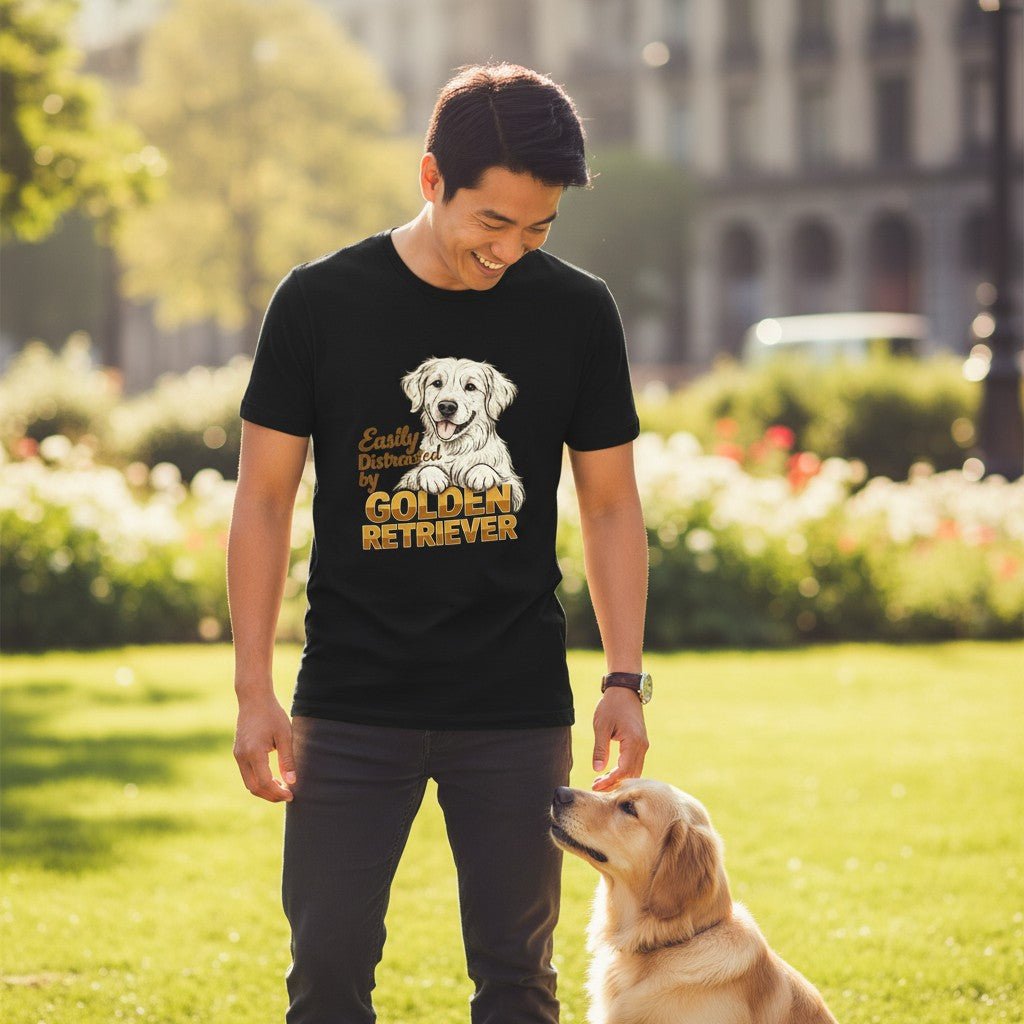 Easily Distracted By Golden Retriever Graphic T-Shirt Cotton Unisex Casual Dog Lover Wear