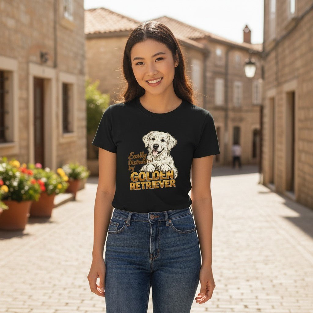 Easily Distracted By Golden Retriever Graphic T-Shirt Cotton Unisex Casual Dog Lover Wear