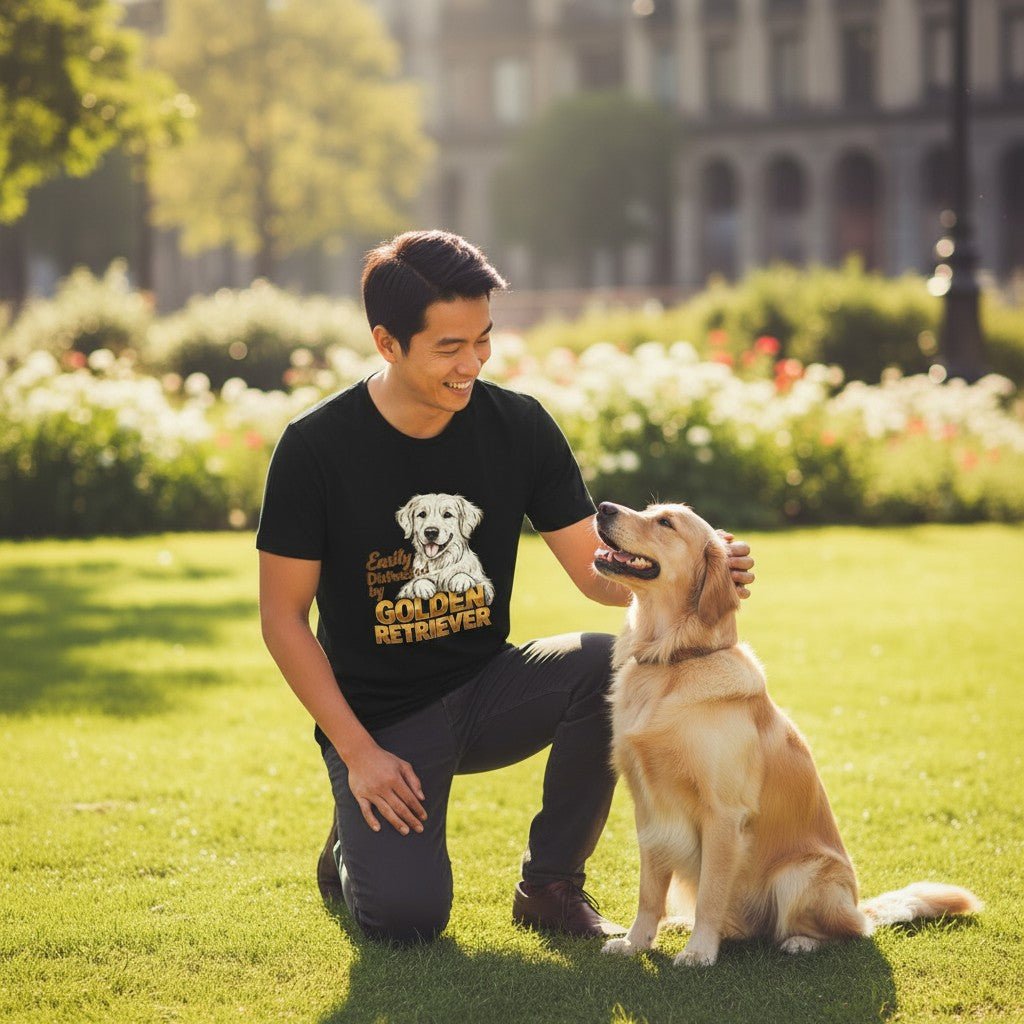 Easily Distracted By Golden Retriever Graphic T-Shirt Cotton Unisex Casual Dog Lover Wear