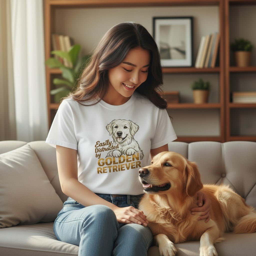 Easily Distracted By Golden Retriever Graphic T-Shirt Cotton Unisex Casual Dog Lover Wear