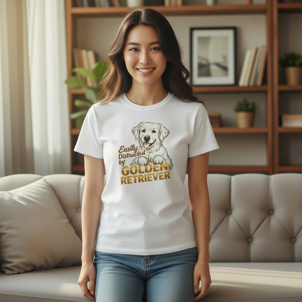 Easily Distracted By Golden Retriever Graphic T-Shirt Cotton Unisex Casual Dog Lover Wear