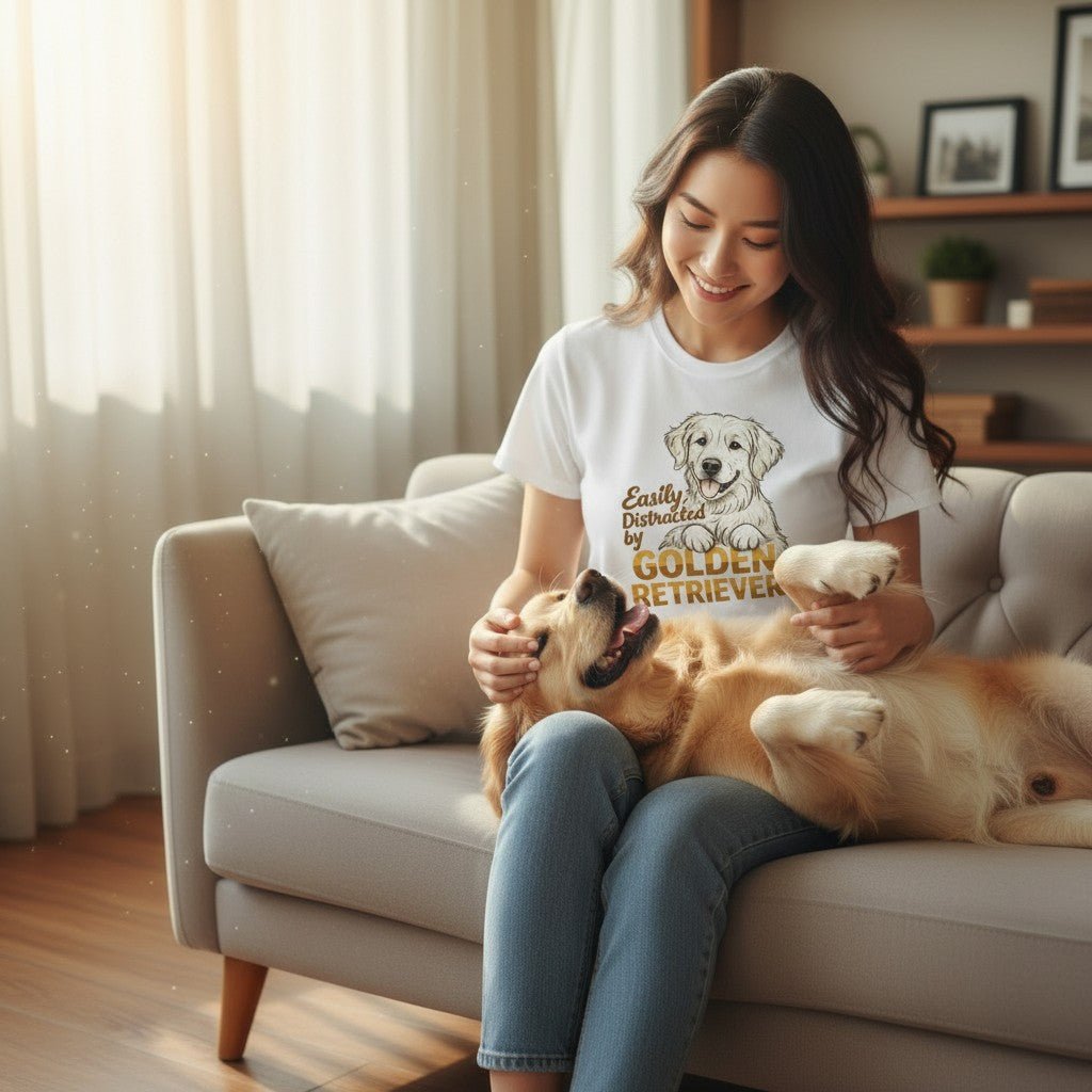 Easily Distracted By Golden Retriever Women Graphic T-Shirt Cotton Pet Lover Casual Top