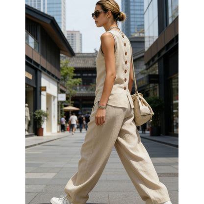 Women's Sleeveless Cardigan Top & Pants Two-Piece Set