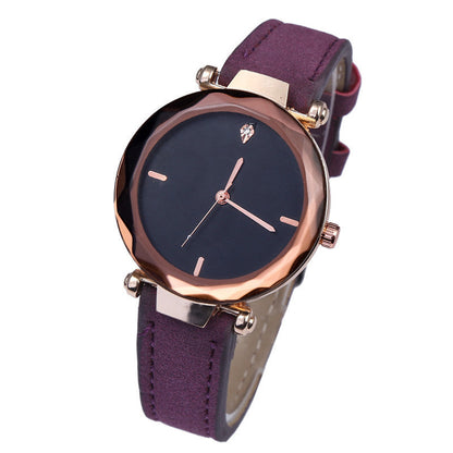 Fashionable Couples Waterdrop-Cut Diamond Frosted Leather Strap Quartz Rhombus Watch For Women