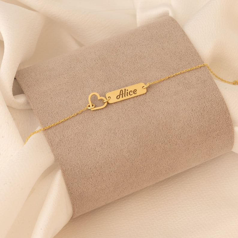 Hollow Heart Custom Name Bar Bracelet