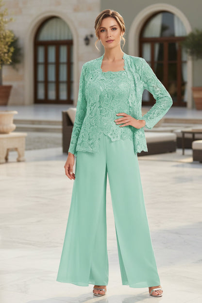 Women's Floral Lace Jacket & Top & Chiffon Wide-Leg Pants Three-Piece Formal Set – 12 Colors US0–14