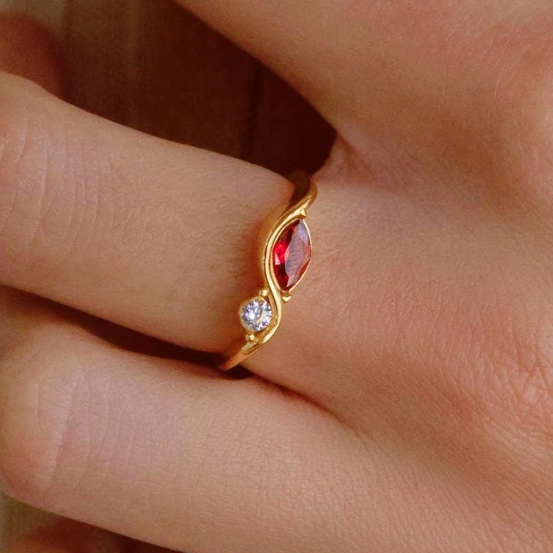 Elegant Wave Birthstone Ring
