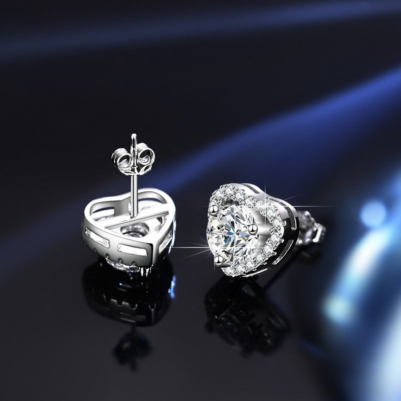 S925 romantic heart-shaped sterling silver earrings