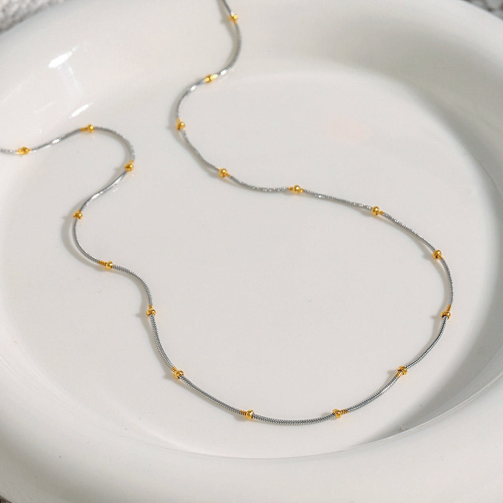 18K gold round beads with gold and silver color matching design personalized fashion necklace
